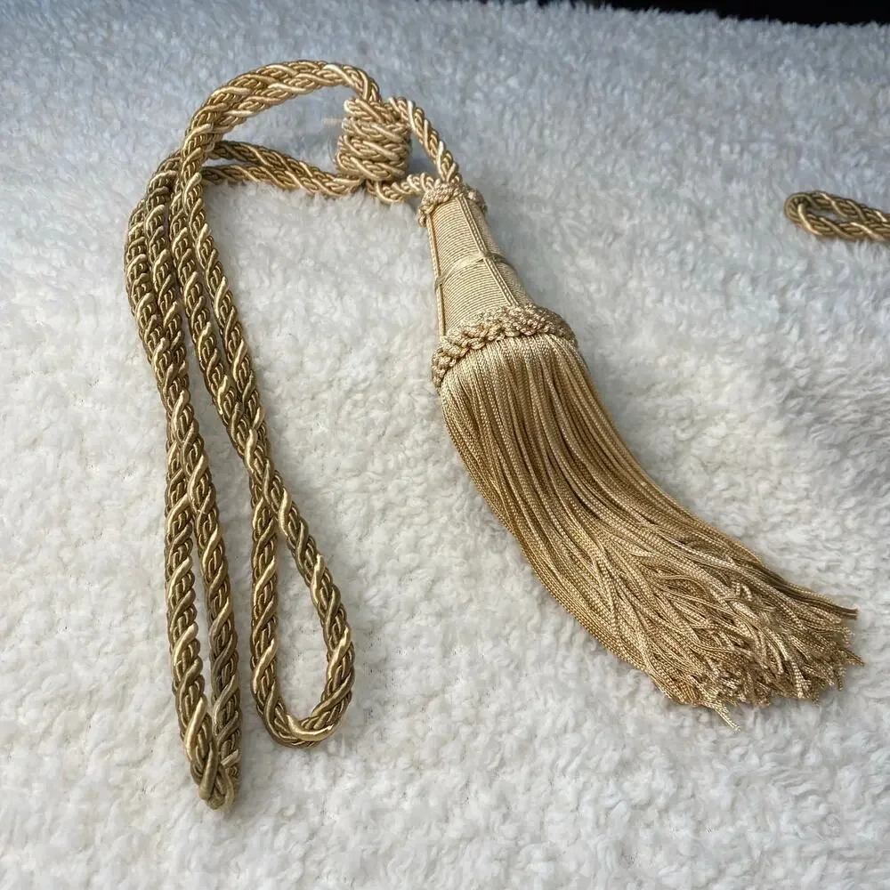 Vintage Yellow/Brown/Green Curtain Tie-Back Twisted Rope Two Tassels- 10